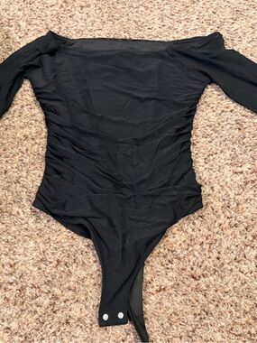 Black runched off shoulder Bodysuit